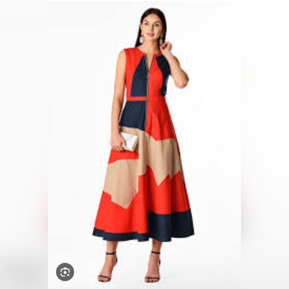 Zapelle Colorblock Sleeveless Dress - Red, Purple, and Cream Size M-8